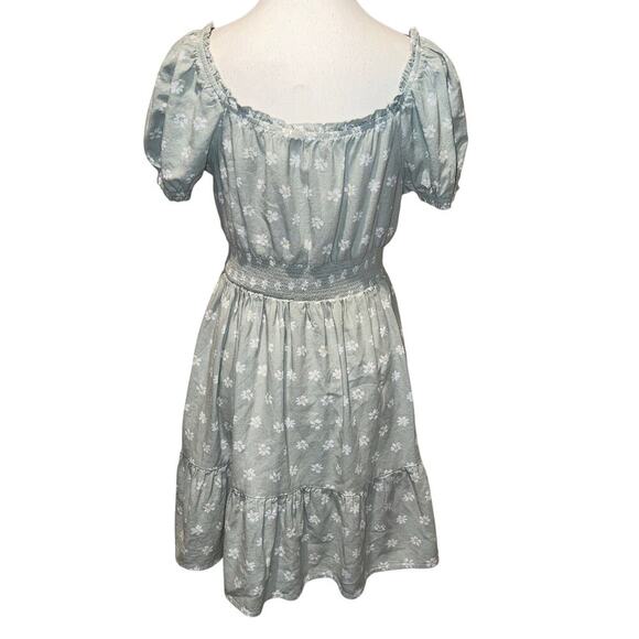 Altar’d State Sage Green Daisy Floral Smocked Babydoll Ruffle Mini Dress Size L - Picture 3 of 12